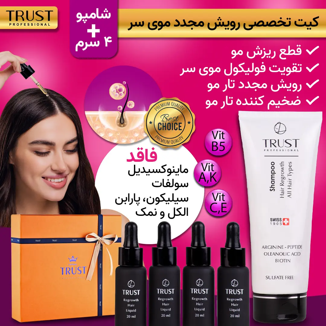 کیت تخصصی رویش مجدد موی سر (۲۵۰ میل + ۲۰ میل ×۴)